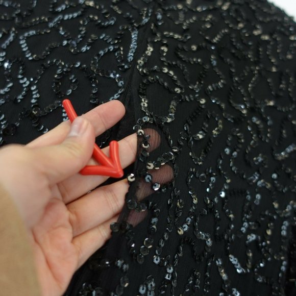 BRILLIANTE x J.A. Women's Black Mini Dress MEDIUM Sequin Beaded Silk Evening‎ - Picture 7 of 11